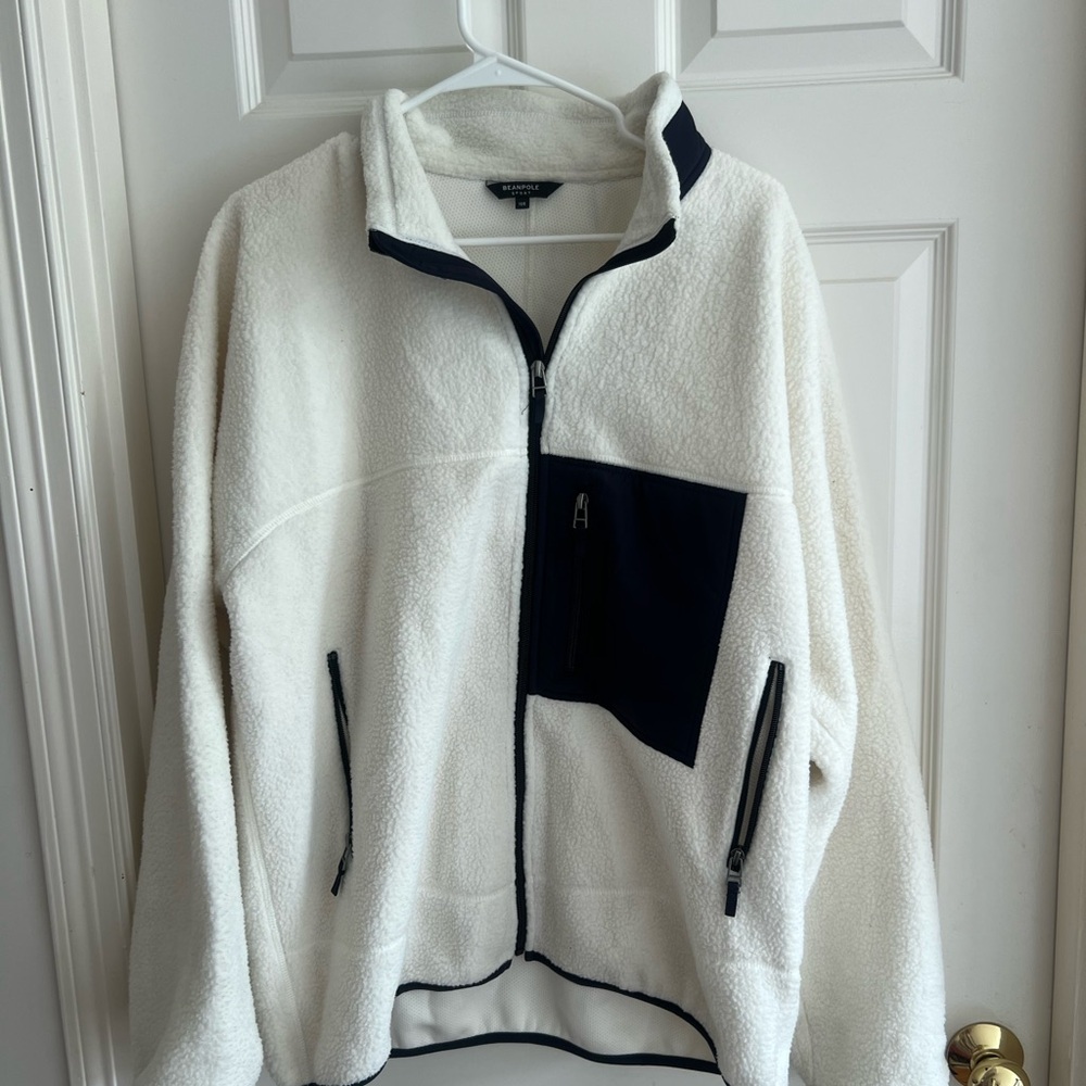 Beanpole White Fleece Jacket with Black Accents